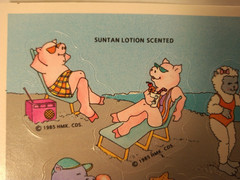 Vintage 1985 Hallmark Suntan Lotion Scented Scratch and Sniff Sticker Sheet Rare