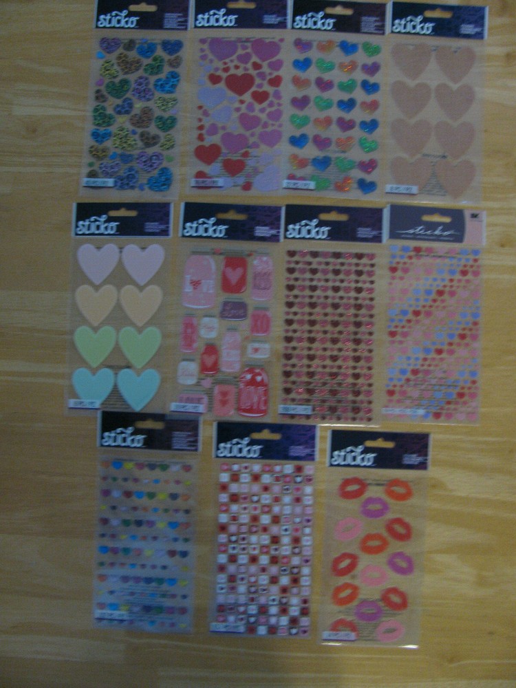 Sticko Stickers Valentines-Hearts-Lips U PICK NEW IN PACKAGE