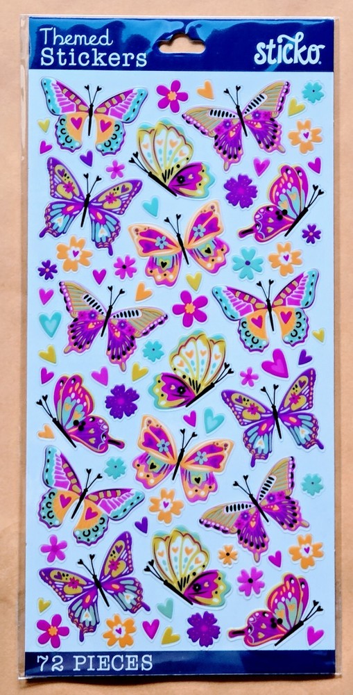 Themed/ Everyday Sticker Single Sheet / Butterflies/ 72 pieces