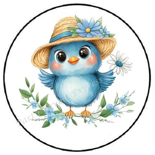 ADORABLE BLUE BIRD WITH HAT ENVELOPE SEALS LABELS STICKERS PARTY FAVORS