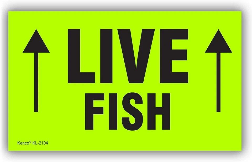 3″ X 5″»Live Fish» Fluorescent Shipping Label Stickers for Shipping and Packing