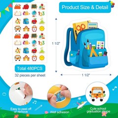 1 1/2″ Cute Preschool Kindergarten Back to School Stickers, 480PCS Pre-K Self…