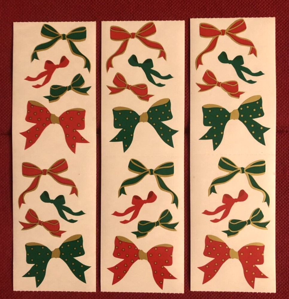 Mrs Grossman’s Red & Green CHRISTMAS BOWS Sticker Strip LOT of 3
