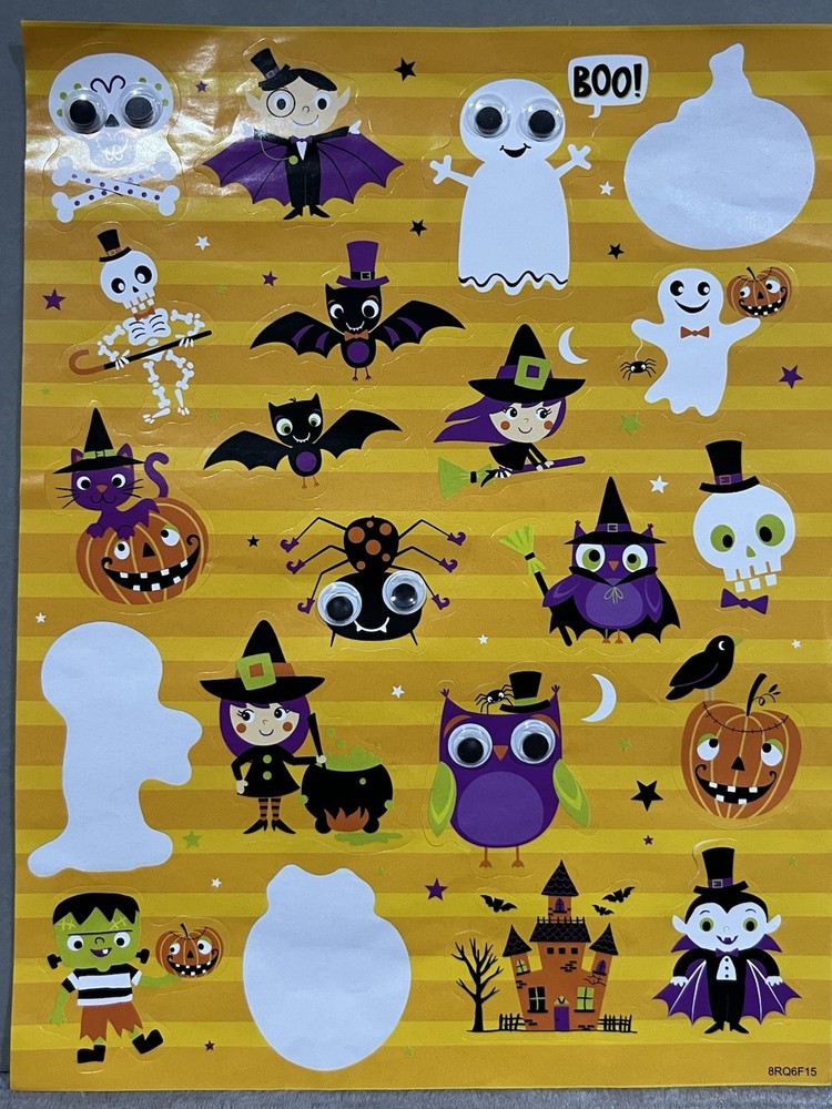 Rare Vintage Stickers Collectible Halloween Monsters Witch Vampire Bat Skeleton
