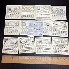 Jenni Bowlin Studio set of 12 mini calendar cards, scrapbook junk journal 3×3″