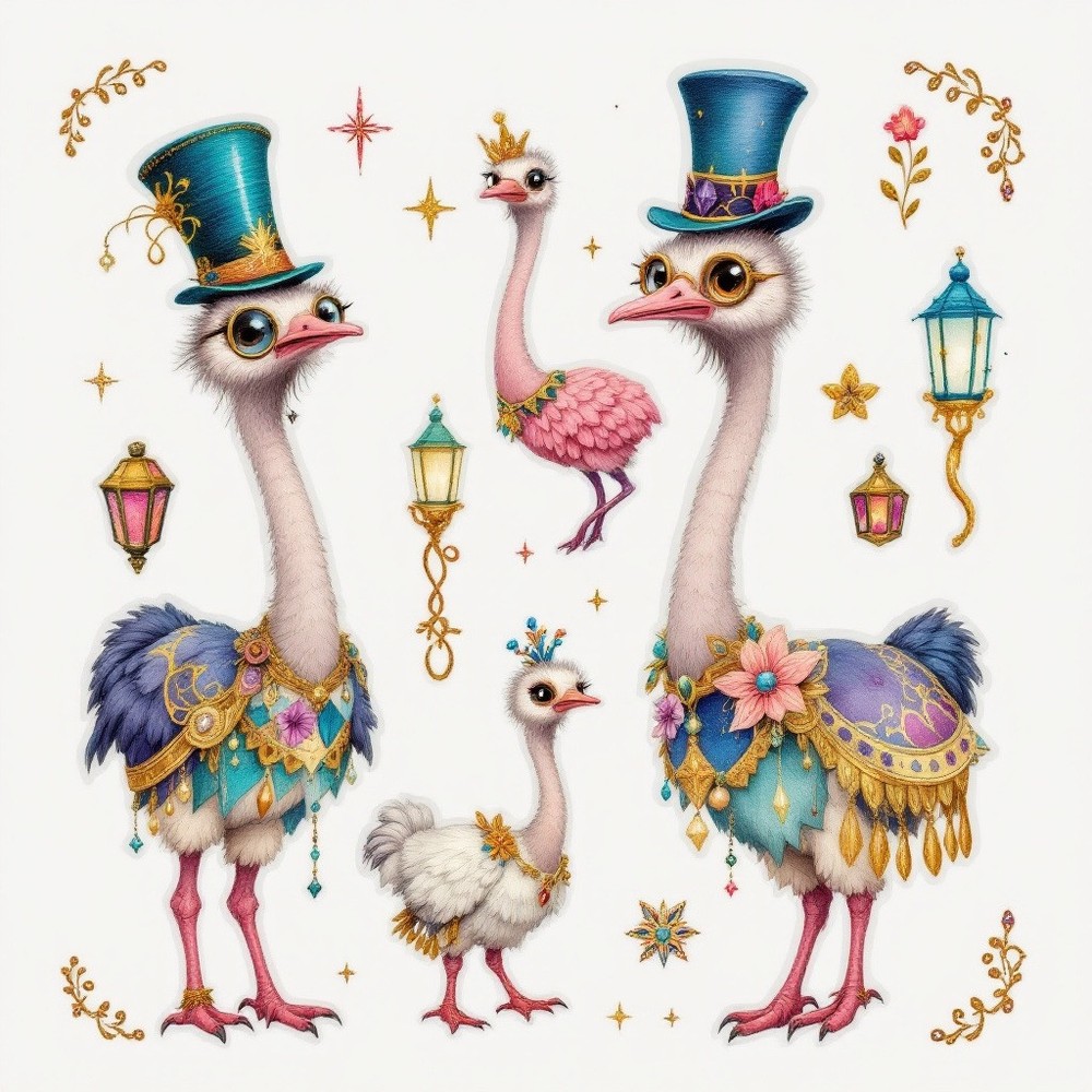 Safari Ostriches Decoupage Rice Paper Ornament-Wood Art Scrapbooking 4×4 1sheet