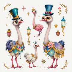 Safari Ostriches Decoupage Rice Paper Ornament-Wood Art Scrapbooking 4×4 1sheet