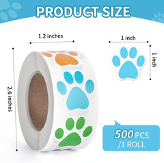 500PCS Dog Paw Print Stickers, 1 Inch Colorful Dog Stickers for Kids, Self-Adhes