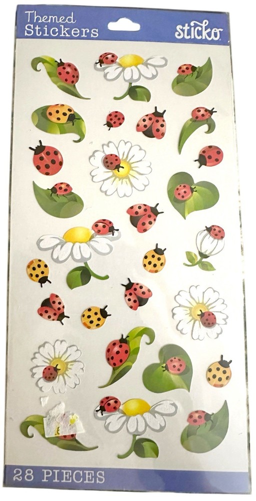 Sticko Lady Bug Stickers New Sealed Lady Bugs Flowers Vintage Scrapbook Collect