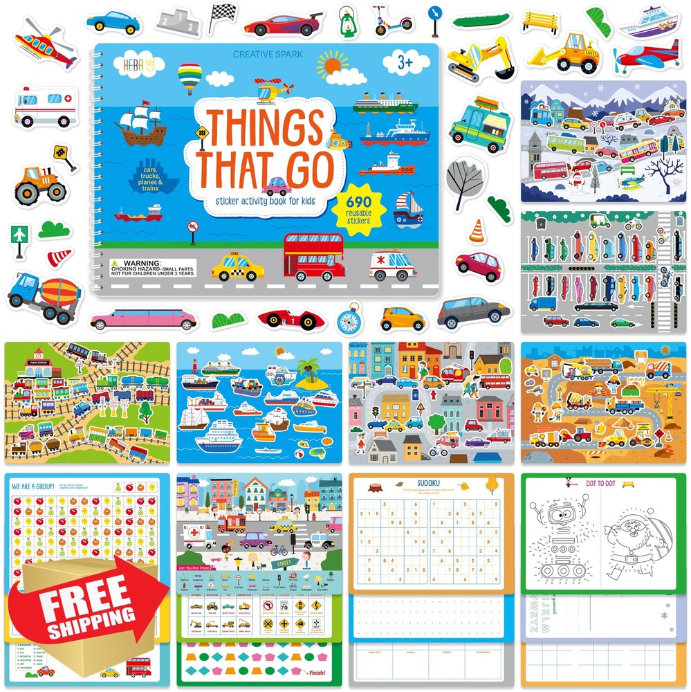 Sticker Activity Book 690 Reusable Stickers Dry-Erase Scenes Games Toddler Tr…