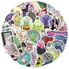 50PCS Witch Design Stickers Tear Resistant Adhesive for Crafting DIY Projects