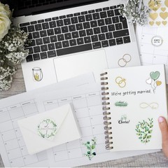 Romantic Gold-Green Waterproof Stickers Set – 8 Sheets for DIY Wedding Projects