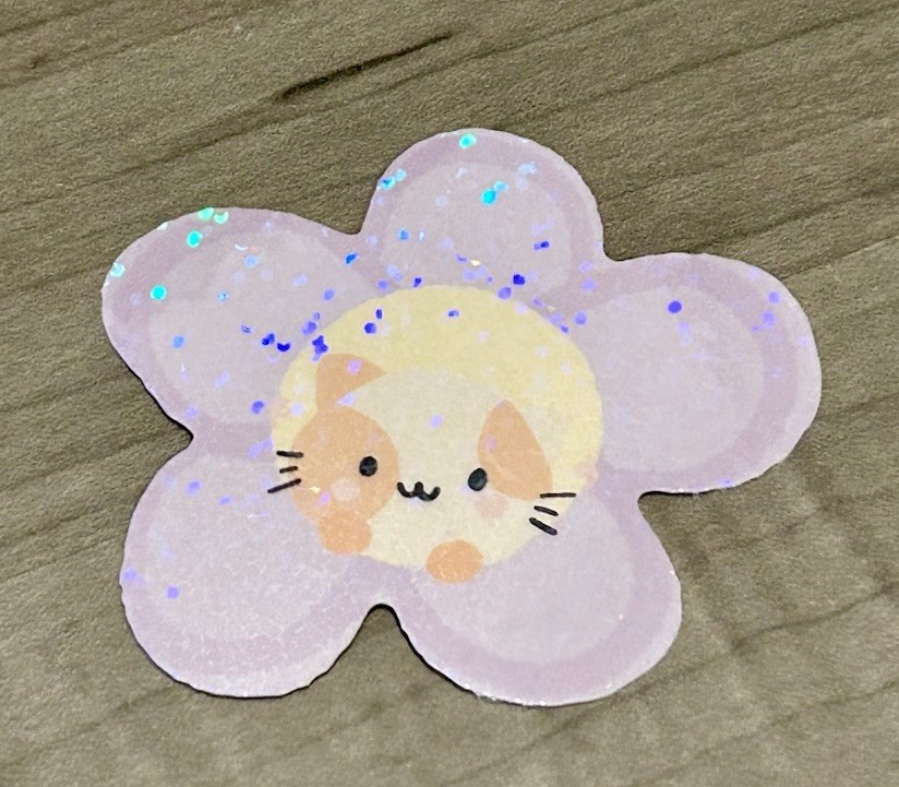 NEW PaperKumaCo Cat Flower 🌼 Vinyl Sparkle Sticker Paper Kuma Co