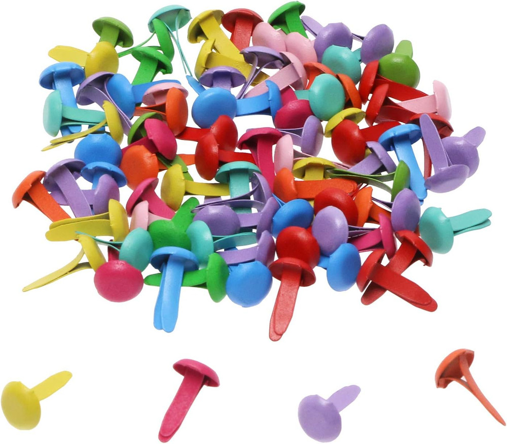 Mini Brads 100Pcs Assorted Colors Paper Fasteners round Brass Metal Pastel Brads