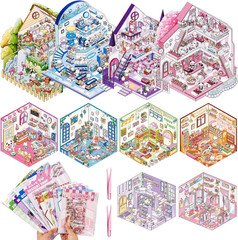 10 Sets DIY 3D Sticker Scene Sticker Therapy Cute Cartoon Stickers Scene Make Yo