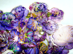 Purple Floral Stickers Gold Foil Clear Acetate Junk Journal Scrapbook 16pc
