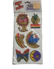 Vintage 80s Glitter Puffy Stickers Unicorn Rainbow Lion Butterfly Gordy Scrapboo