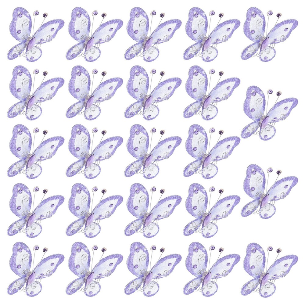 24Pcs Butterflies for Crafts 2.2″ Organza Butterflies, Light Purple
