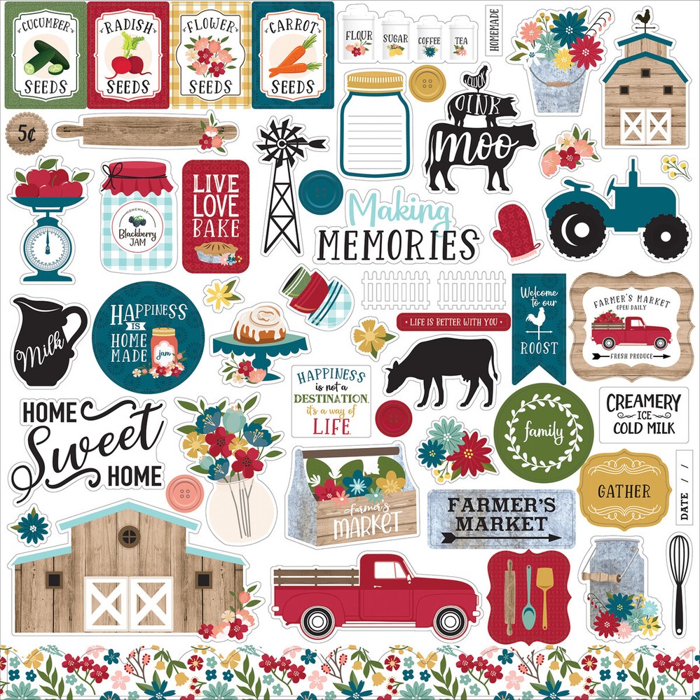 (1) 12×12 Sheet of Echo Park FARMER’S MARKET Scrapbook Element Stickers