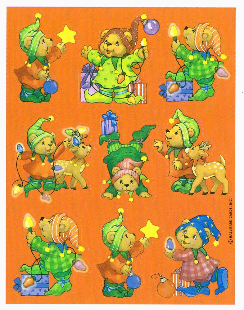 Vintage Hallmark Christmas Teddy Bear Stickers one sheet Exc Condition 90’s
