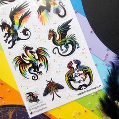 Remarkable Rainbow Creatures Stickers – Fantasy Sticker Sheet – Scrapbooking