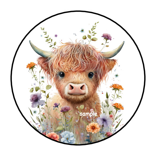 BABY HIGHLAND COW ENVELOPE SEALS STICKERS LABELS TAGS 1.5″ ROUND (30) FLORAL