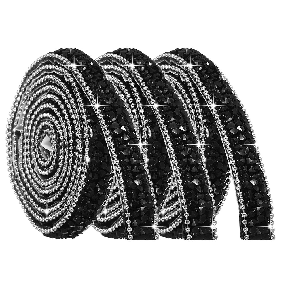 3Rolls Self Adhesive Resin Rhinestone Strips, Diamond Bling for Crafts, Black