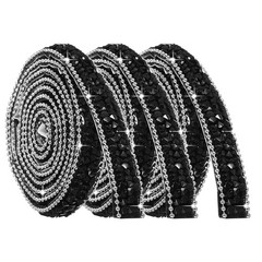 3Rolls Self Adhesive Resin Rhinestone Strips, Diamond Bling for Crafts, Black