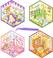2 Sets Large 3D Sticker Scene House Stickers for Supermarket and Bookstore DIY