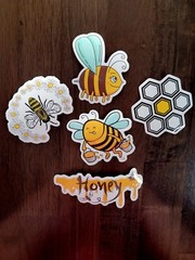 STICKERS x 5 Honey Bee Happy Apiculture Beehive Cartoon Large Sticker BEE9A