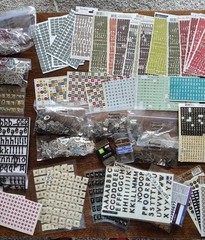Scrapbooking letters numbers LOT 2 TABLES FULL! Metal Stickers Rub Ons SEE PIX