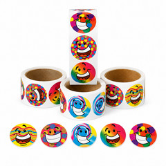 500 Funky Smile Face Stickers 1.5″ Roll Classroom Rewards Party Favors