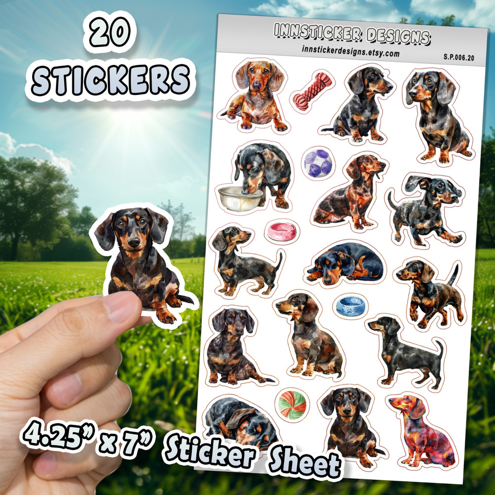 Dachshund Dog Stickers for Journals, Scrapbooks, Planners, Glossy, Matte