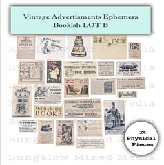 BOOKISH 24pc LOT B Ephemera Vintage Ads Paper Pack Junk Journal Collage Art