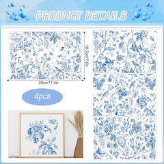 Vintage Rub on Transfers for Crafts – 4 Sheets Large Blue Flower Furniture Trans