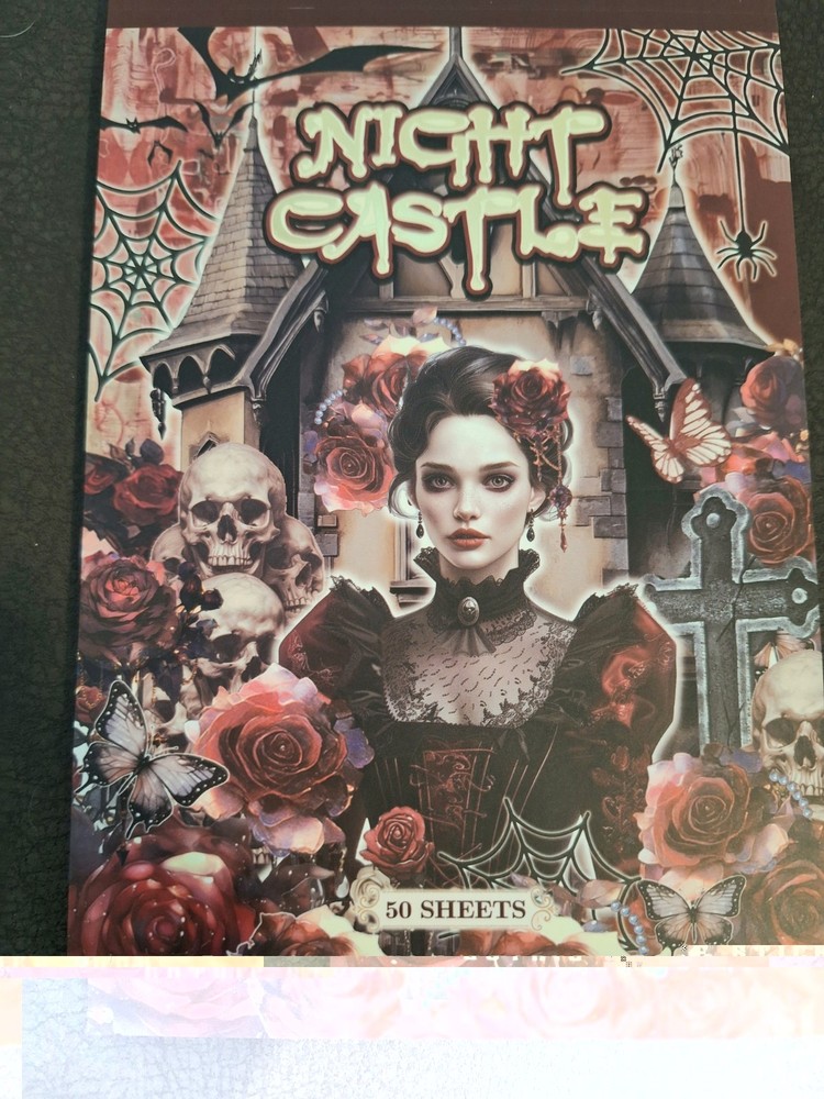 30 Pg Sticker Book Gothic Night Castle & 20 Sheets Ephemera Papers 50 Pgs Total