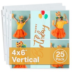 Dunwell 12×12 Scrapbook Page Protectors 4×6 Photo Sleeves 25-Pack 3-Ring Binder