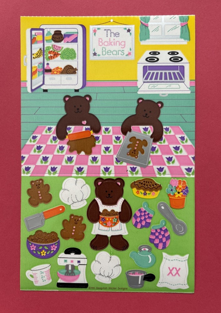 Vintage Sandylion Baking Bears Maxi Activity Sticker Sheet