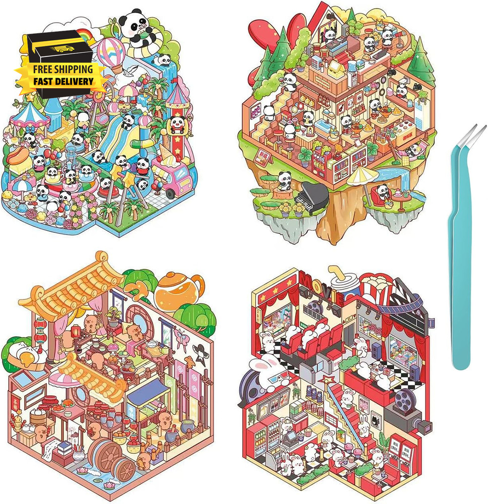 DIY 3D House Sticker Book for Teens & Adults – 4 Reusable Waterproof Therapy Sce