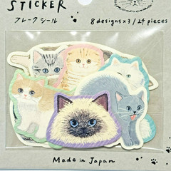 Cute Cat Flake Sticker Set 24pcs Kawaii Cats Japan Stationery