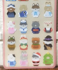 Amifa Animal Dress up Sticker 2 sht. Dog Cat Rabbit Bear 4 Seasons Kids JAPAN