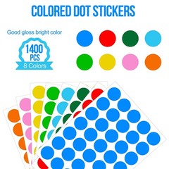 1400 PCS1IN Round Colored Dot Stickers Labels 8 Assorted Colors for Office