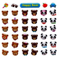 CUTE BEAR GEL STICKERS Sheet Happy Panda Teddy Animal Craft Scrapbook Sticker