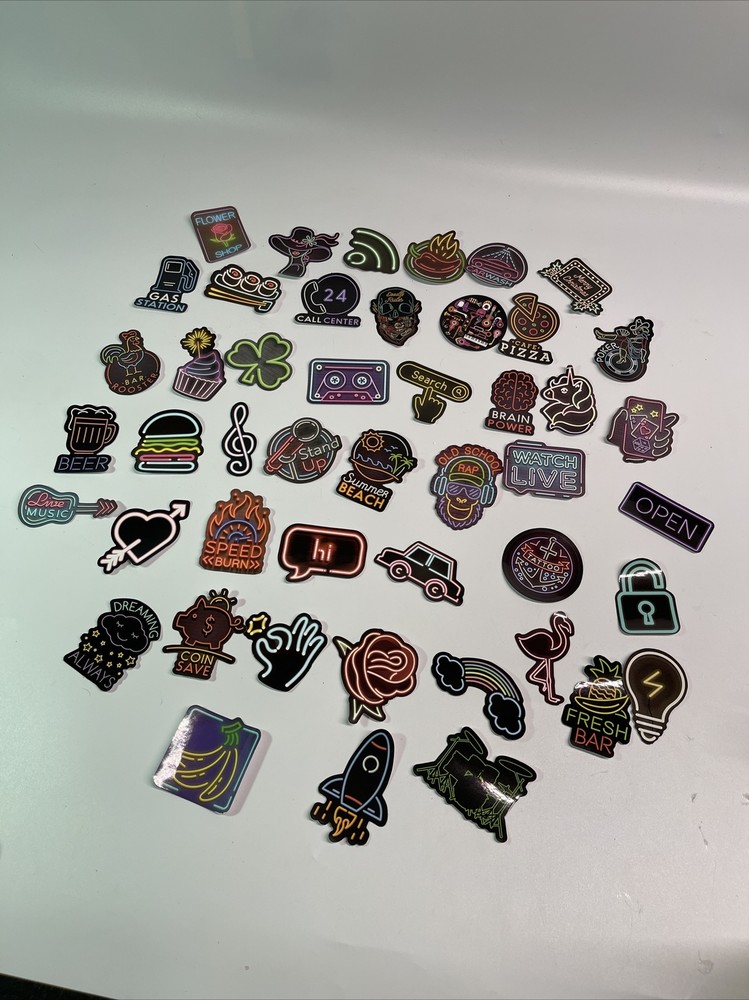 Neon light stickers lot of 40+ Music/rainbow/signs/rose/90s Pop Culture Q1