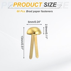 80Pcs Brads Paper Fasteners, 6×13 mm Metal Round Head Split Pins, Golden
