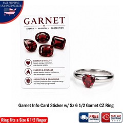Garnet Info Card Sticker With Free Size 6 1/2 Heart CZ Stainless Steel Ring New