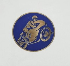 Vintage Moto GP Blue and Gold Sticker of Motorcycle Racer Roger Reiman Harley