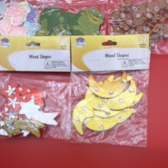 K&Designs Mixed Lot Craft Accessories Wood Shapes Fabric Appliques Flowers