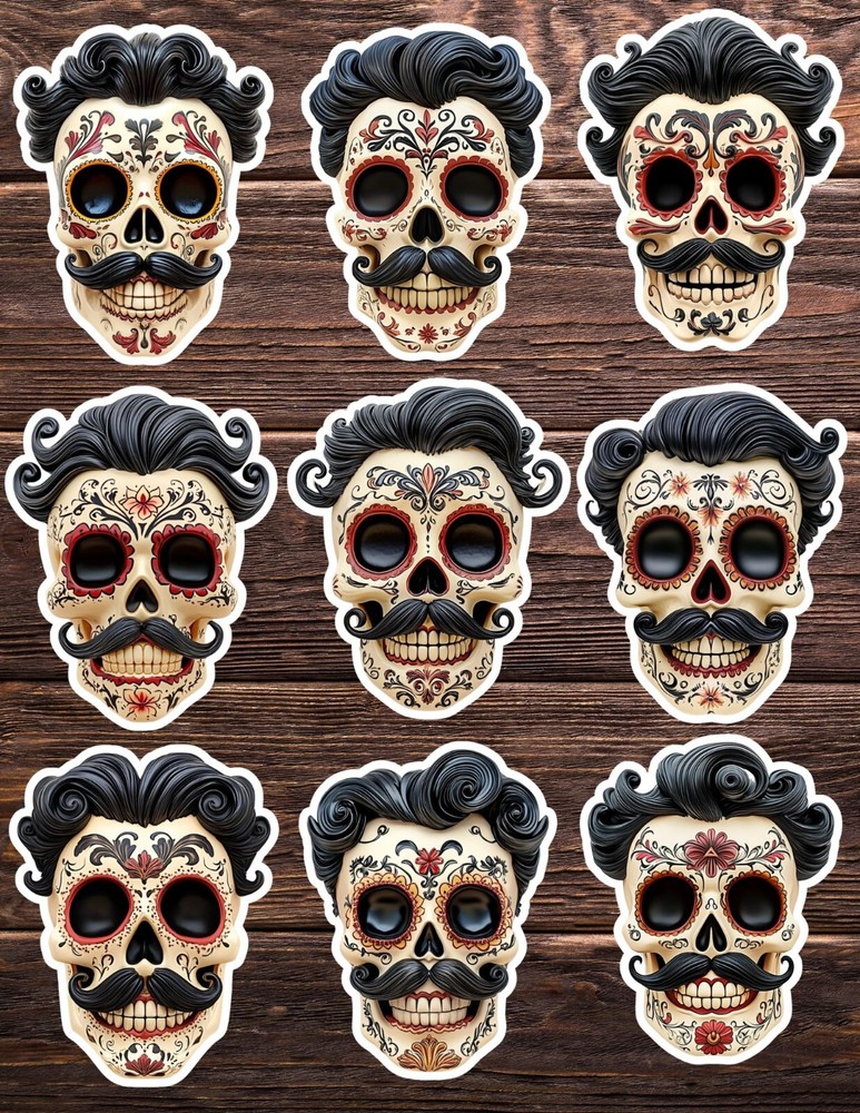 Mustache Skull Die Cut Vinyl Stickers Set Scrapbooking Laptop Waterbottle