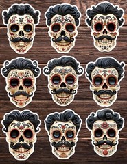 Mustache Skull Die Cut Vinyl Stickers Set Scrapbooking Laptop Waterbottle